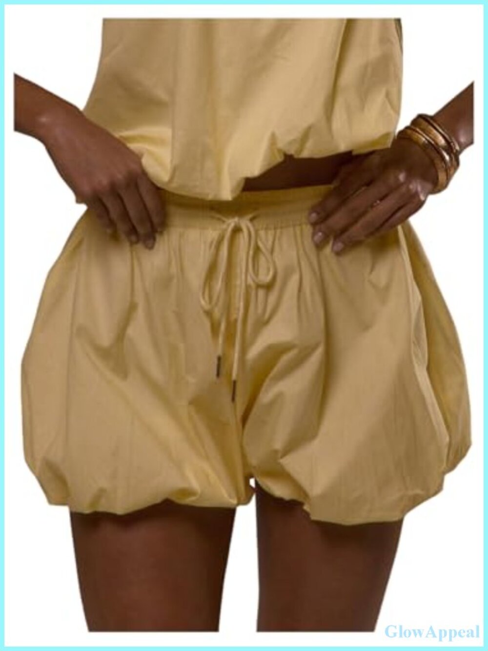 Women's Bubble Mini Shorts Elastic Waist Puffy Hem Balloon Bloomers